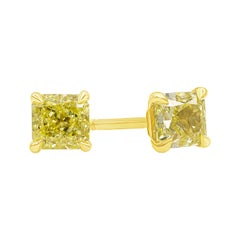 Custom Order: 1.12 Carat Yellow Radiant Cut Diamond Stud Earrings