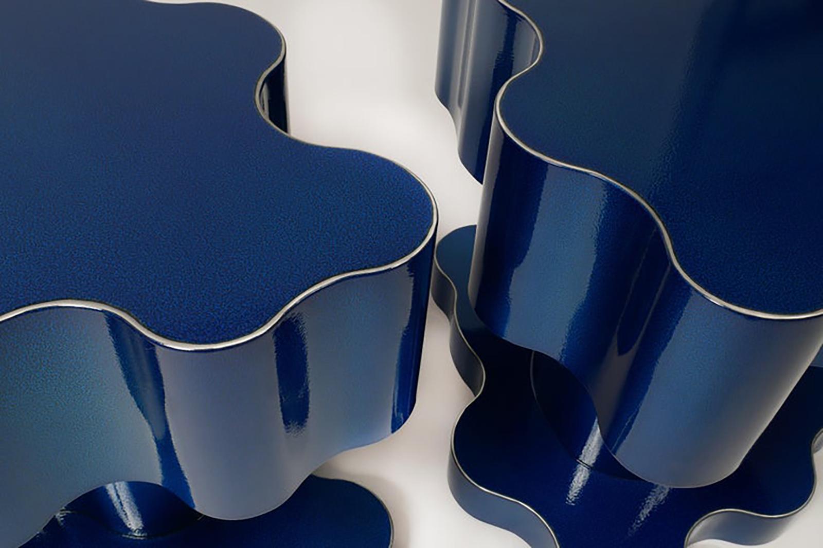 Aluminum Custom Order Deposit for 1 of 2 Bert Furnari Blue Studio Side Tables For Sale