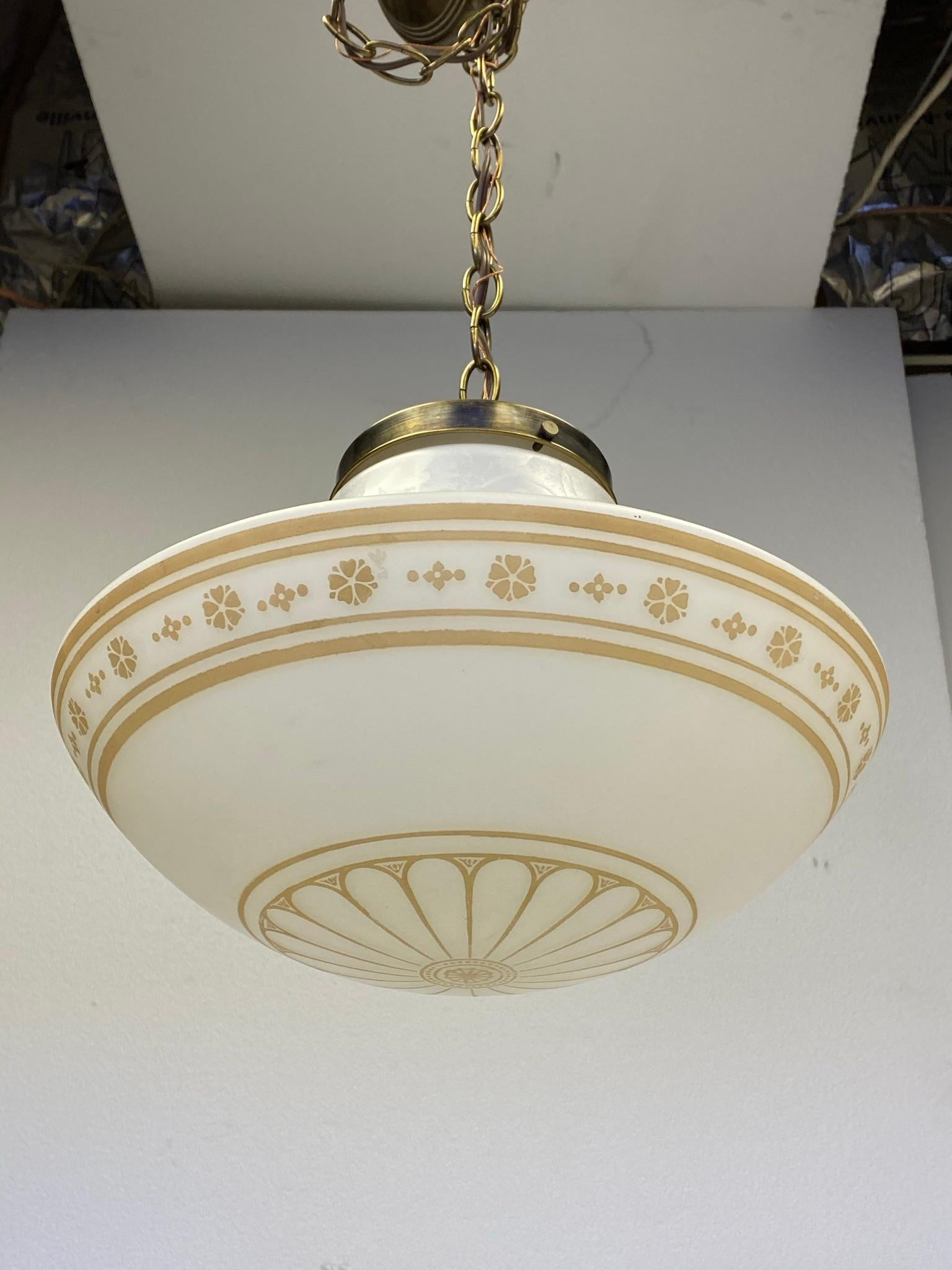 American Custom Order 20th C. Mushroom Globe Pendant Light with Gothic Stencil Detailing