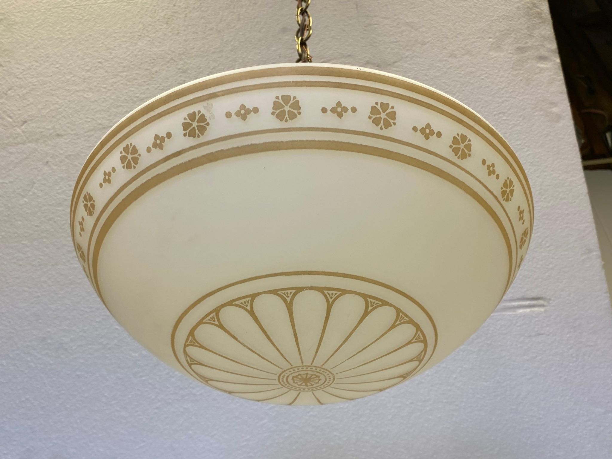 Custom Order 20th C. Mushroom Globe Pendant Light with Gothic Stencil Detailing In Good Condition In New York, NY