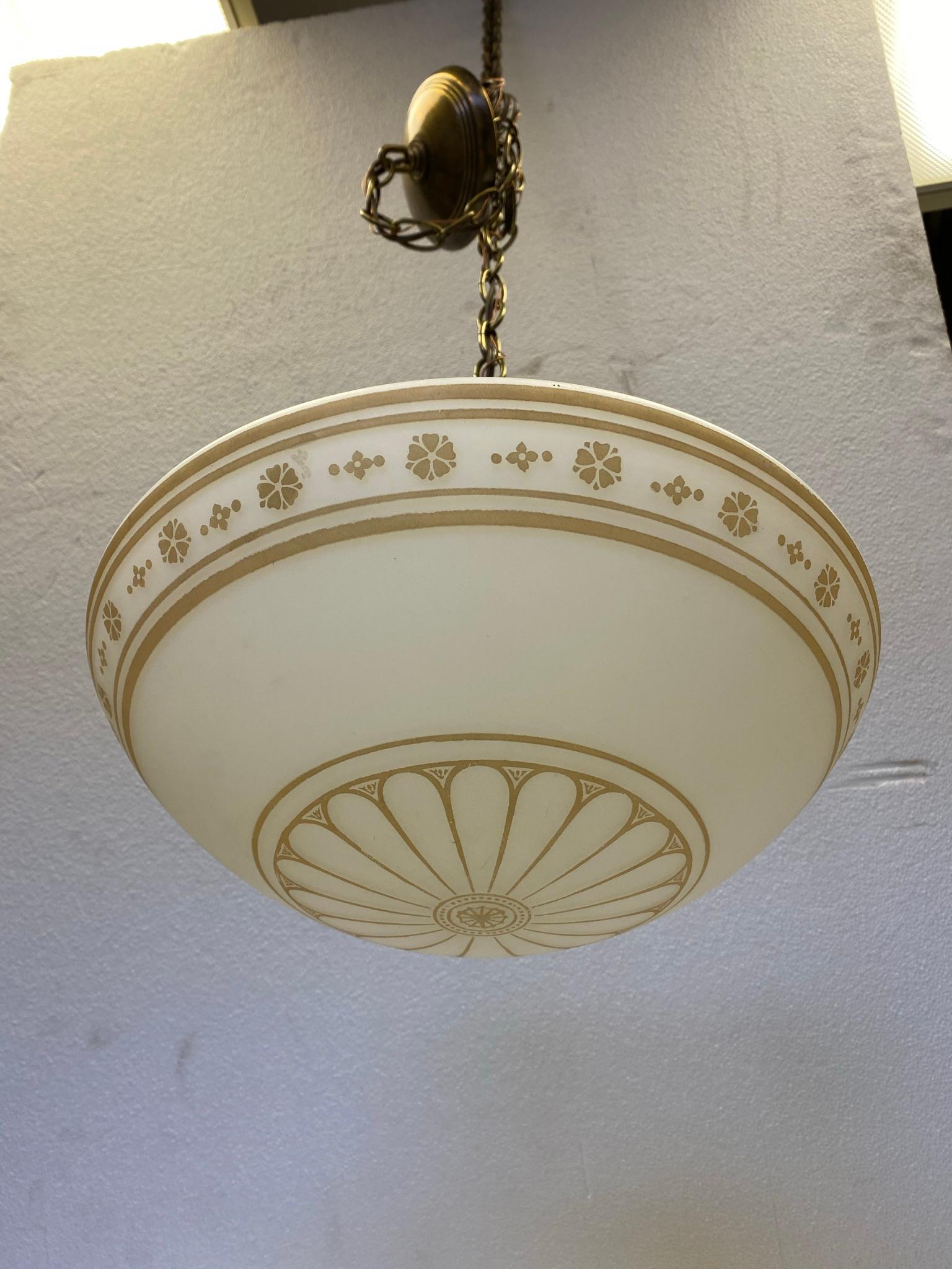 20th Century Custom Order 20th C. Mushroom Globe Pendant Light with Gothic Stencil Detailing
