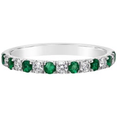 Custom-Order: Alternating Emerald and Diamond Half-Way Wedding Band