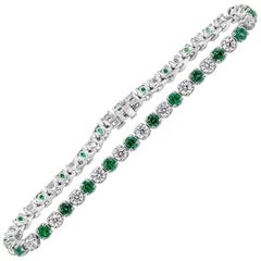 Custom Order: Emerald and Diamond Tennis Bracelet and Seven-Stone Ring