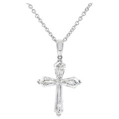 Custom Order: Emerald Cut Diamond Cross Pendant Necklace