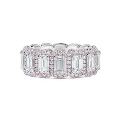 Custom Order: Emerald Cut Diamond, Pink Diamond Halo Eternity Wedding Band