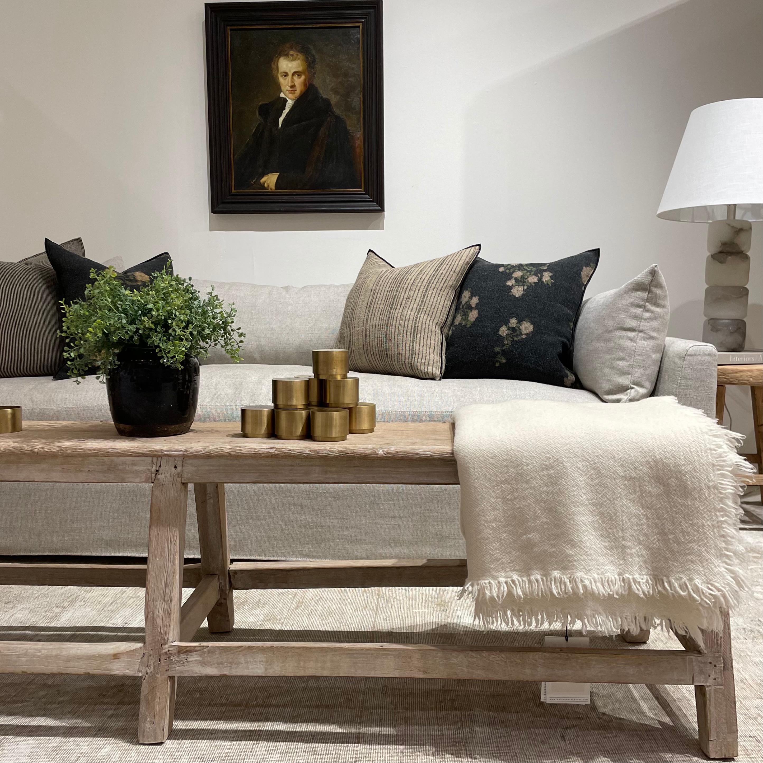 Custom order for Issac 
100% linen white swatch sent and approved
Linen slip covered sofa with down cushions
Fabric: White Linen
Dimensions: W:95
