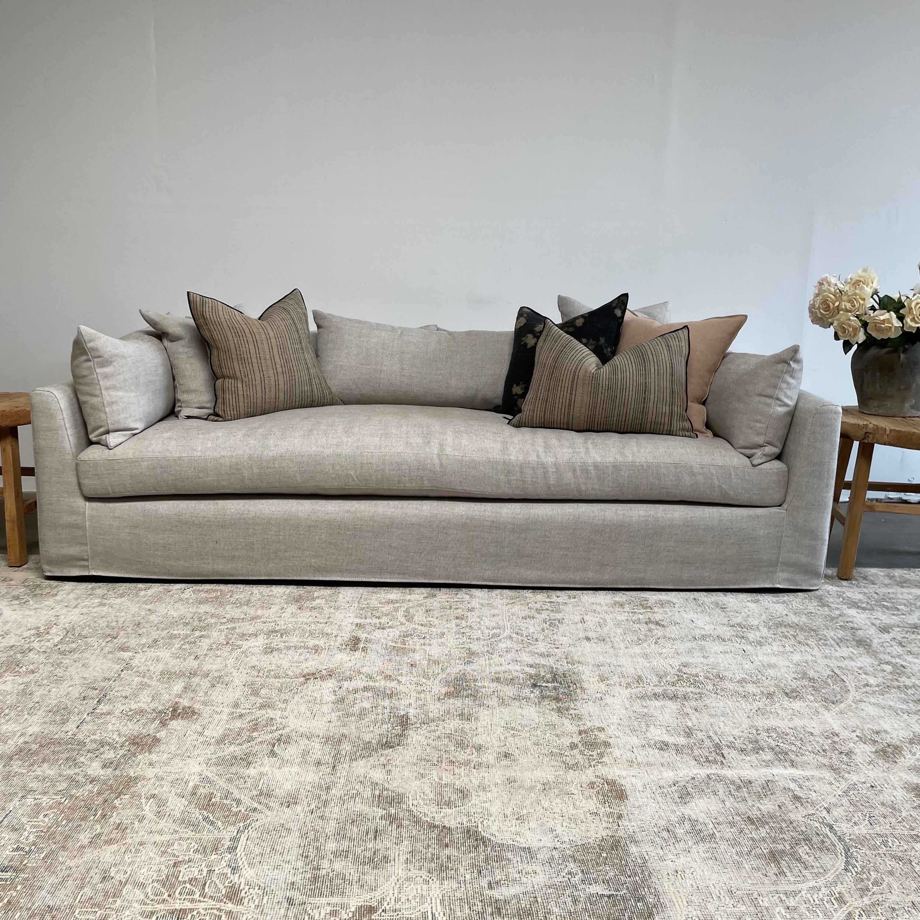 Custom Order for Isaac White Linen Slip Covered Sofa with Down Cushions In New Condition In Old Town Orange, CA
