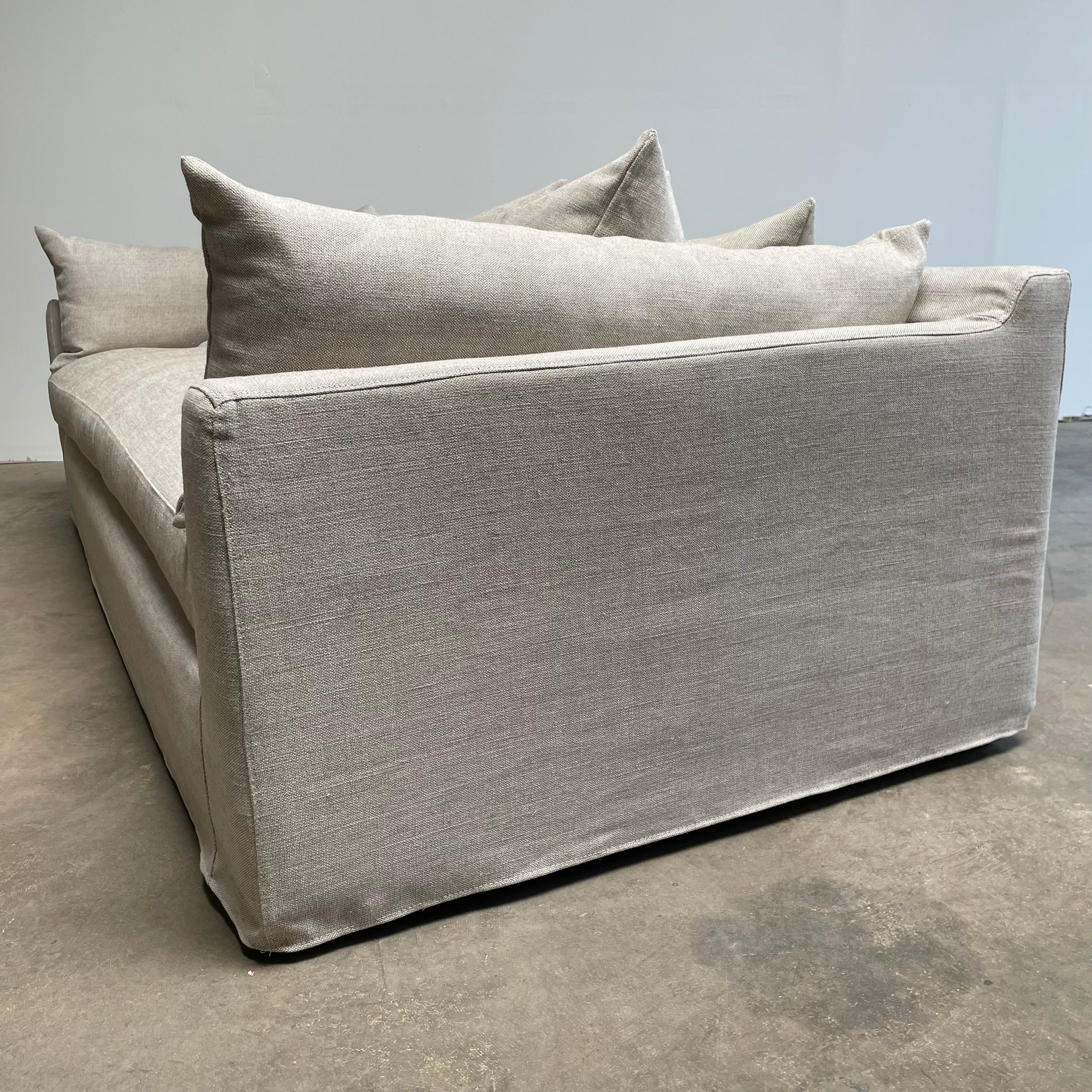 Custom Order for Isaac White Linen Slip Covered Sofa with Down Cushions 1