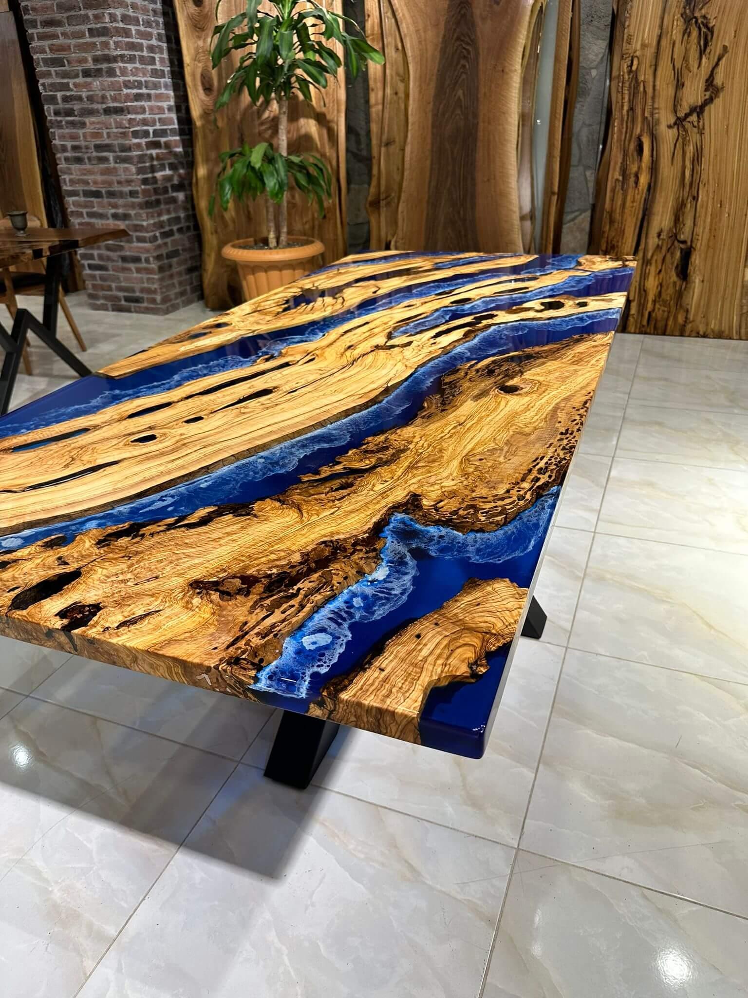 live edge blue epoxy table