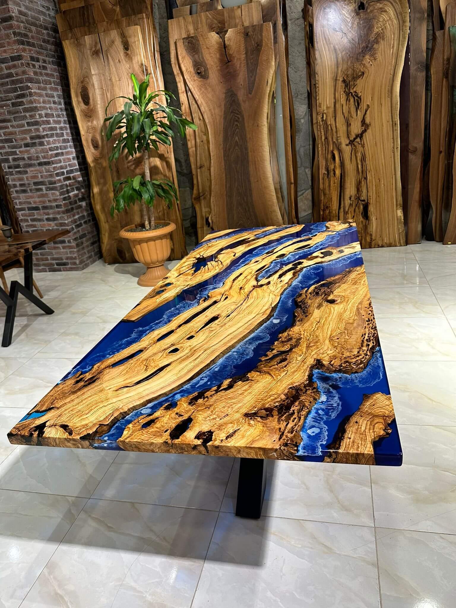 table epoxy bleu