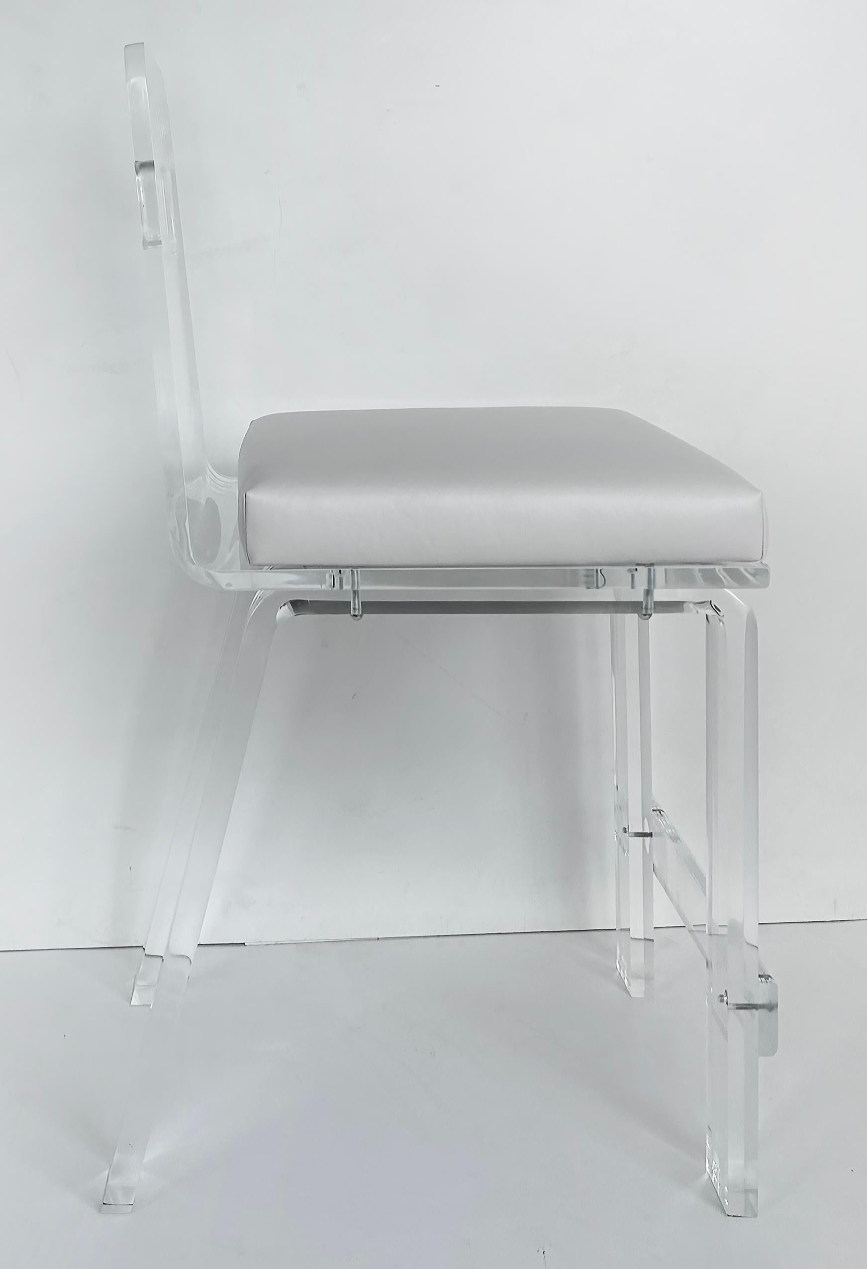 Fabric Custom Order Lucite Bar or Counter Stool with Upholstered Seats For Sale