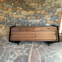 Custom Order Modern Floating Credenza Walnut Bronze & Leather AMBIANIC 2022