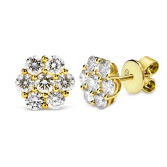 Custom Order: Round Diamond Cluster Flower Stud Earrings