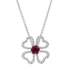 Custom Order: Ruby and Diamond Open-Work Flower Pendant Necklace