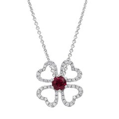 Custom Order: Ruby and Diamond Open-Work Flower Pendant Necklace