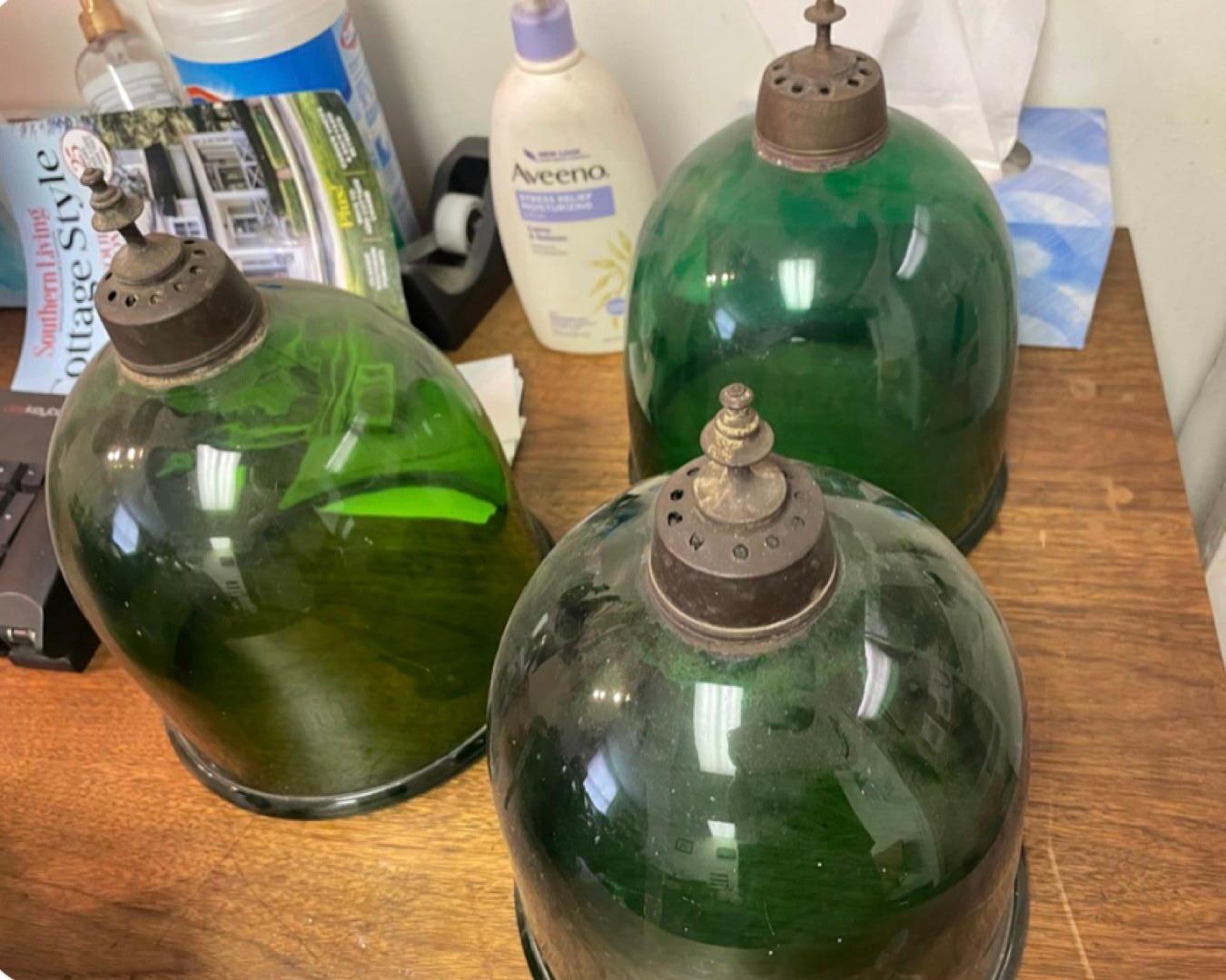 Custom Order Set of 3 + 2 Green Bell Jar Pendants Lights 5