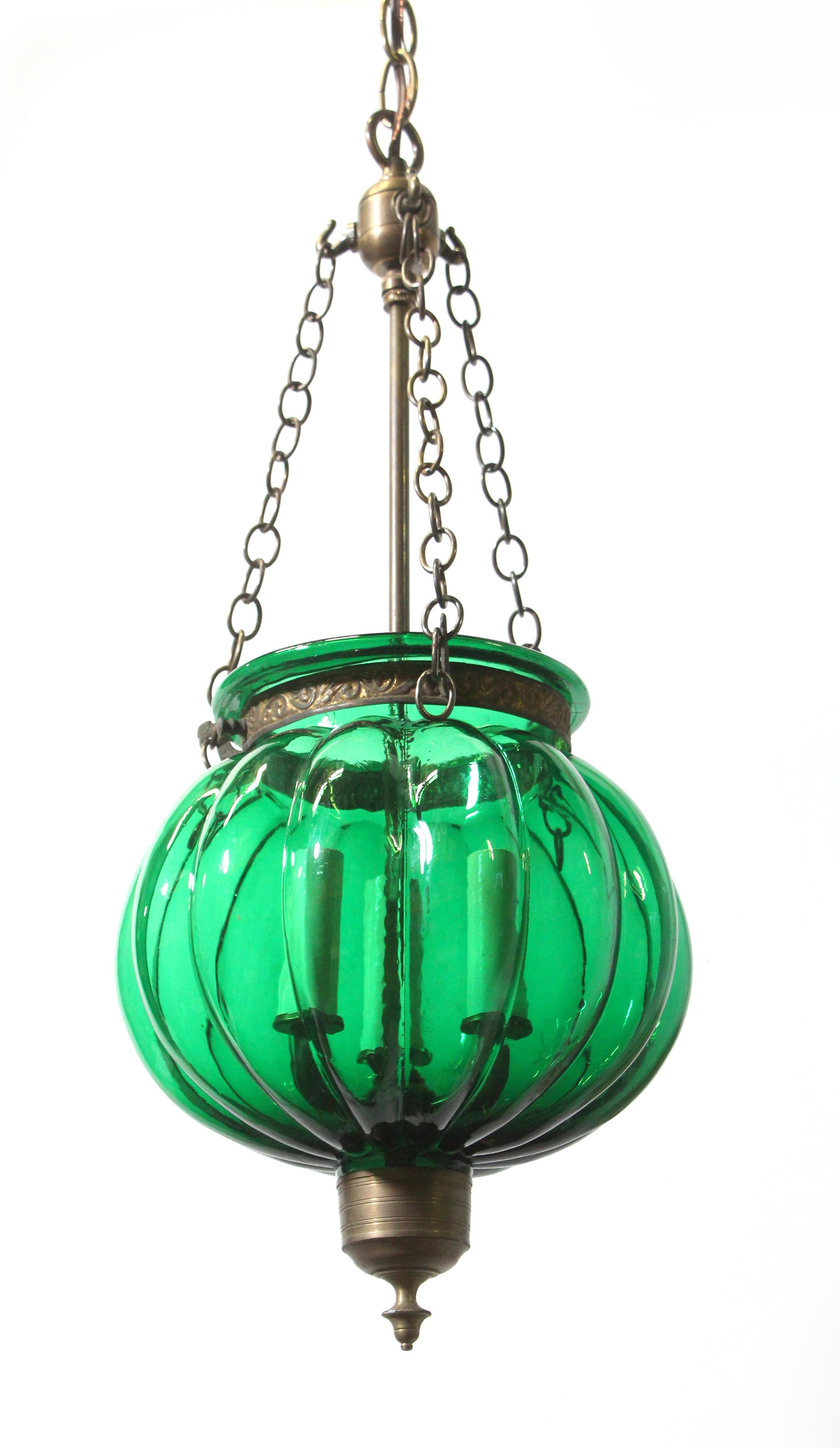 Custom Order Set of 3 + 2 Green Bell Jar Pendants Lights In Good Condition In New York, NY