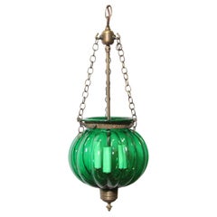 Antique Custom Order Set of 3 + 2 Green Bell Jar Pendants Lights