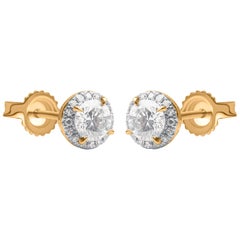 Custom Order TJD 1.00 Ct Brilliant Diamond 10 Kt Yellow Gold Frame Stud Earrings