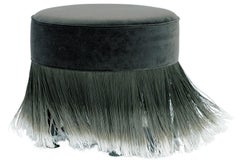 Custom Ordered Moooi Dark Gray Velvet Pouf with Fringe