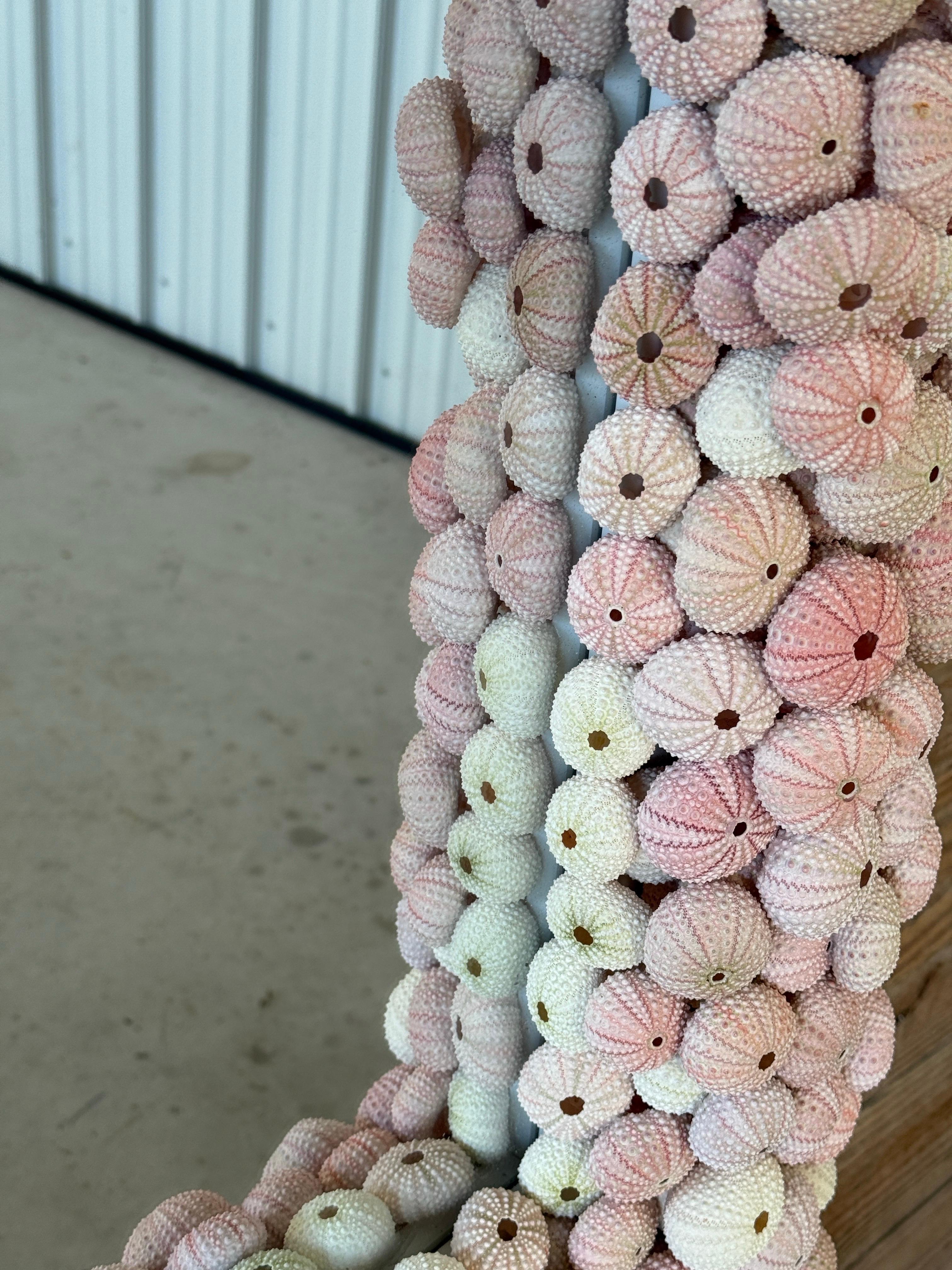 Custom Organic Coastal Wall Mirror With Varying Pink Sea Urchins 7