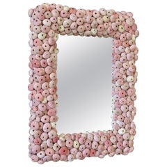 Custom Organic Coastal Wall Mirror With Varying Pink Sea Urchins