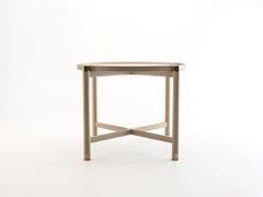 Custom Otto Round Side Table in Bleached Oak with Antique Brass Fittings