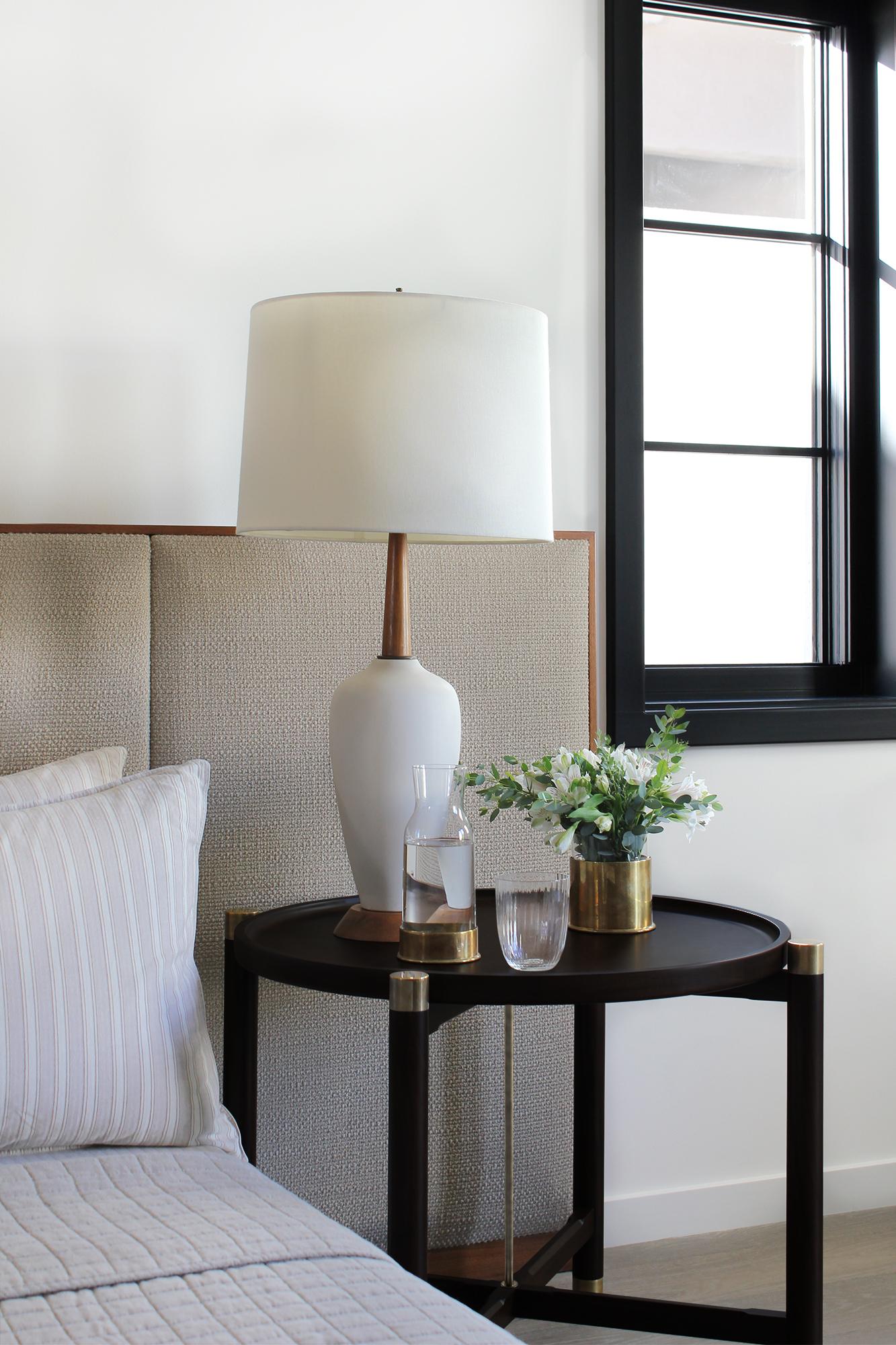Custom Otto Round Side Table in Ebonized Oak w/ Antique Brass Fittings and Stem For Sale 4
