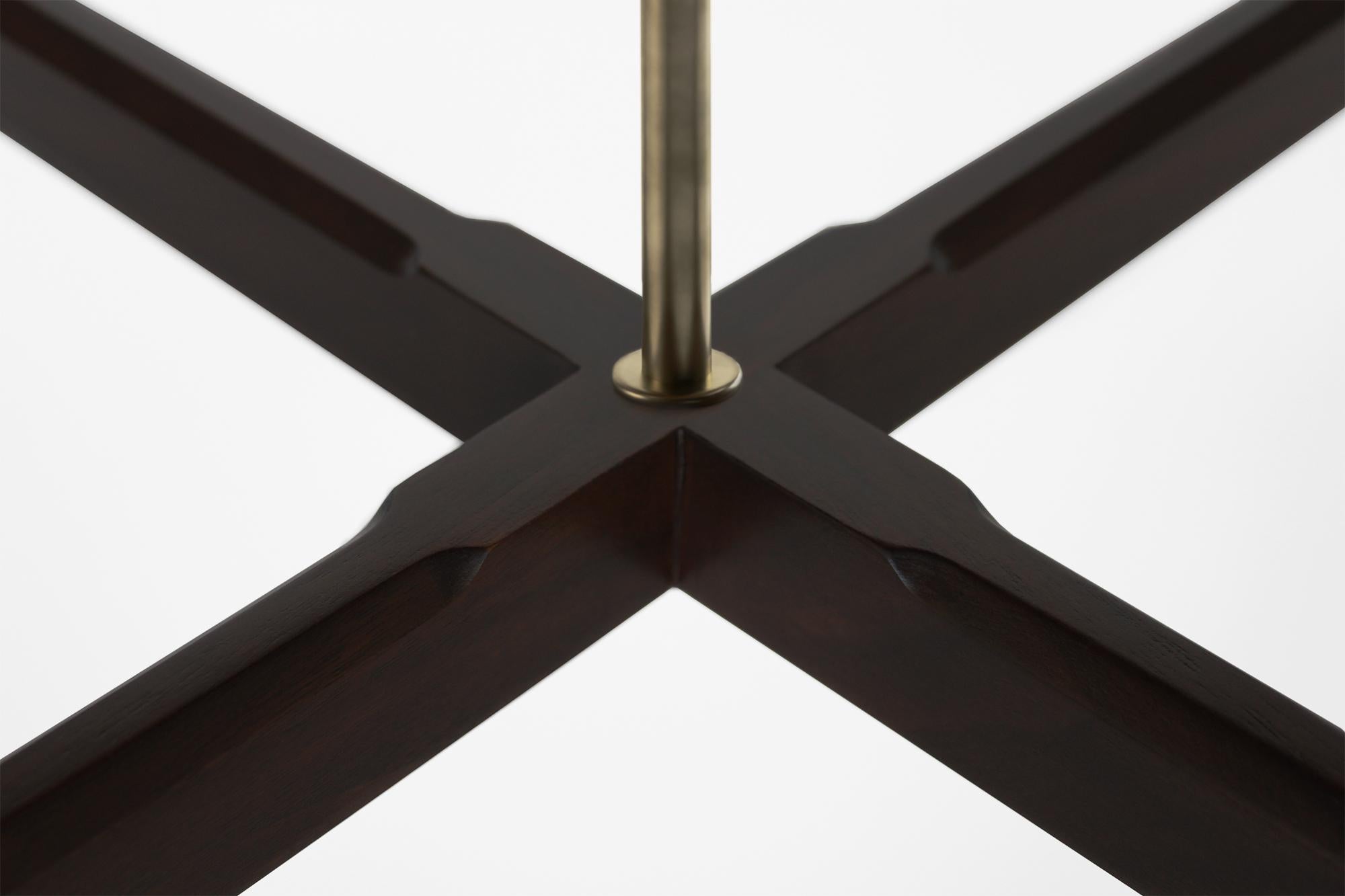 Custom Otto Round Side Table in Ebonized Oak w/ Antique Brass Fittings and Stem For Sale 2