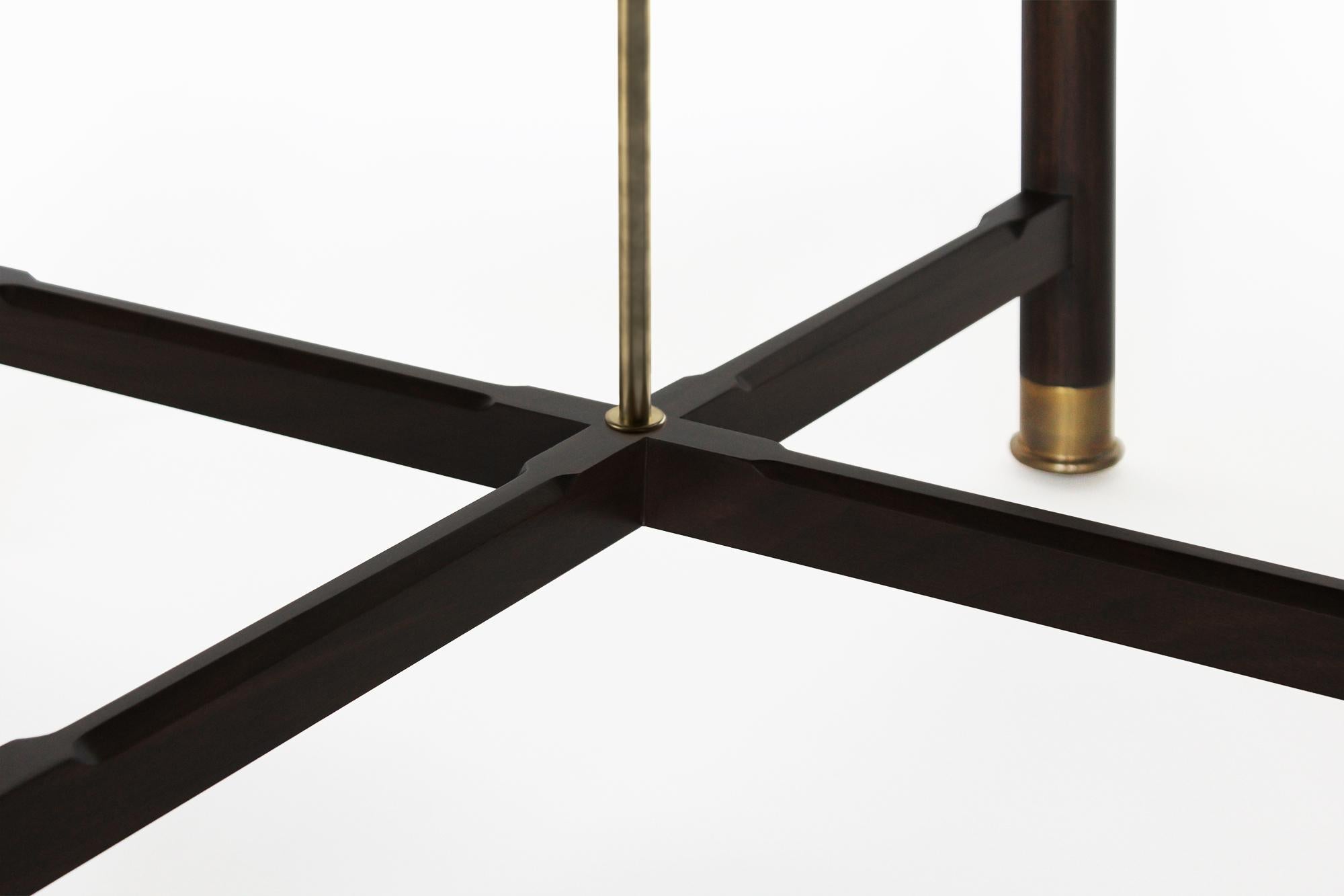 Custom Otto Round Side Table in Ebonized Oak w/ Antique Brass Fittings and Stem For Sale 3