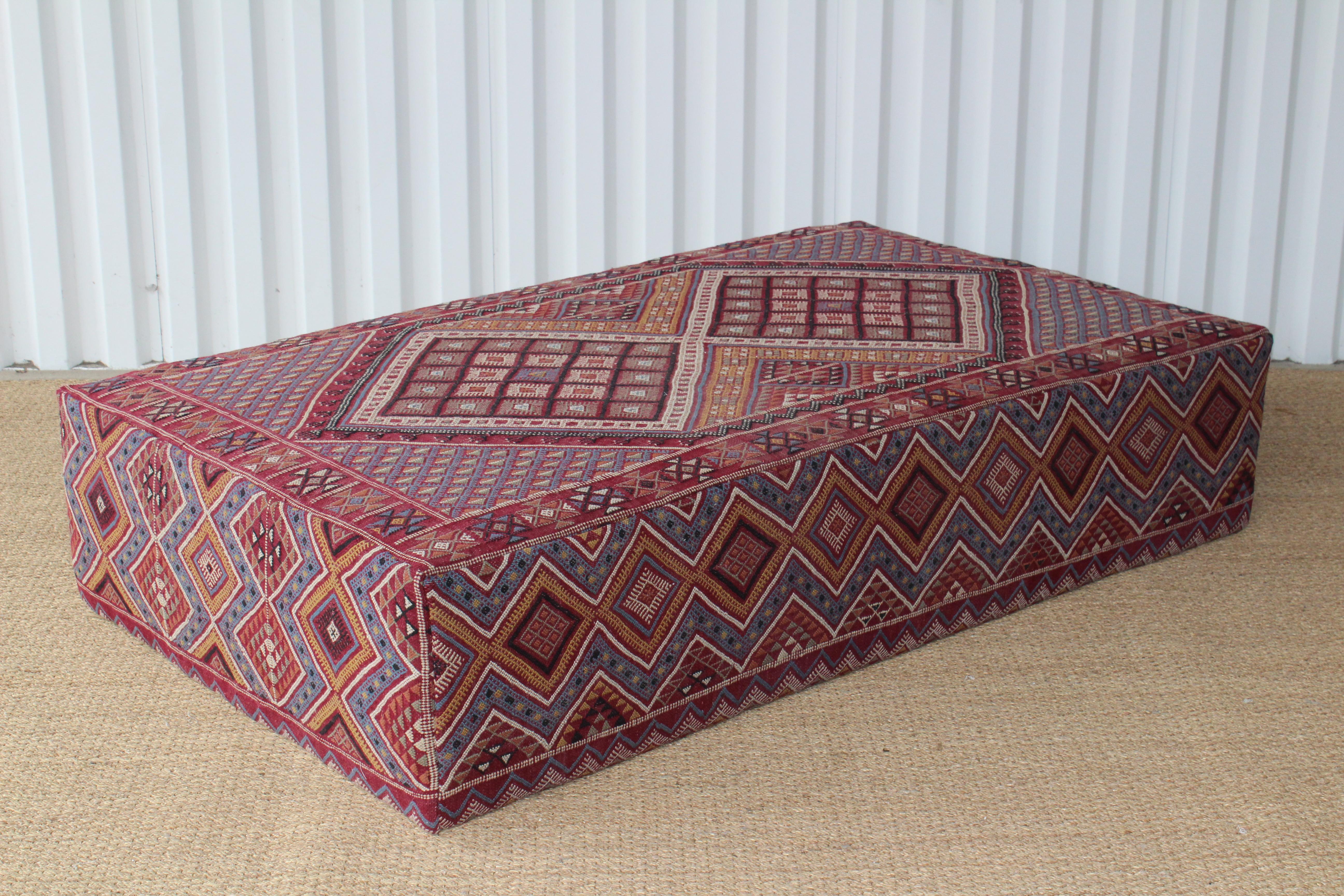Hand-Woven Custom Ottoman Upholstered with a Vintage 1960s Turkish Kilim