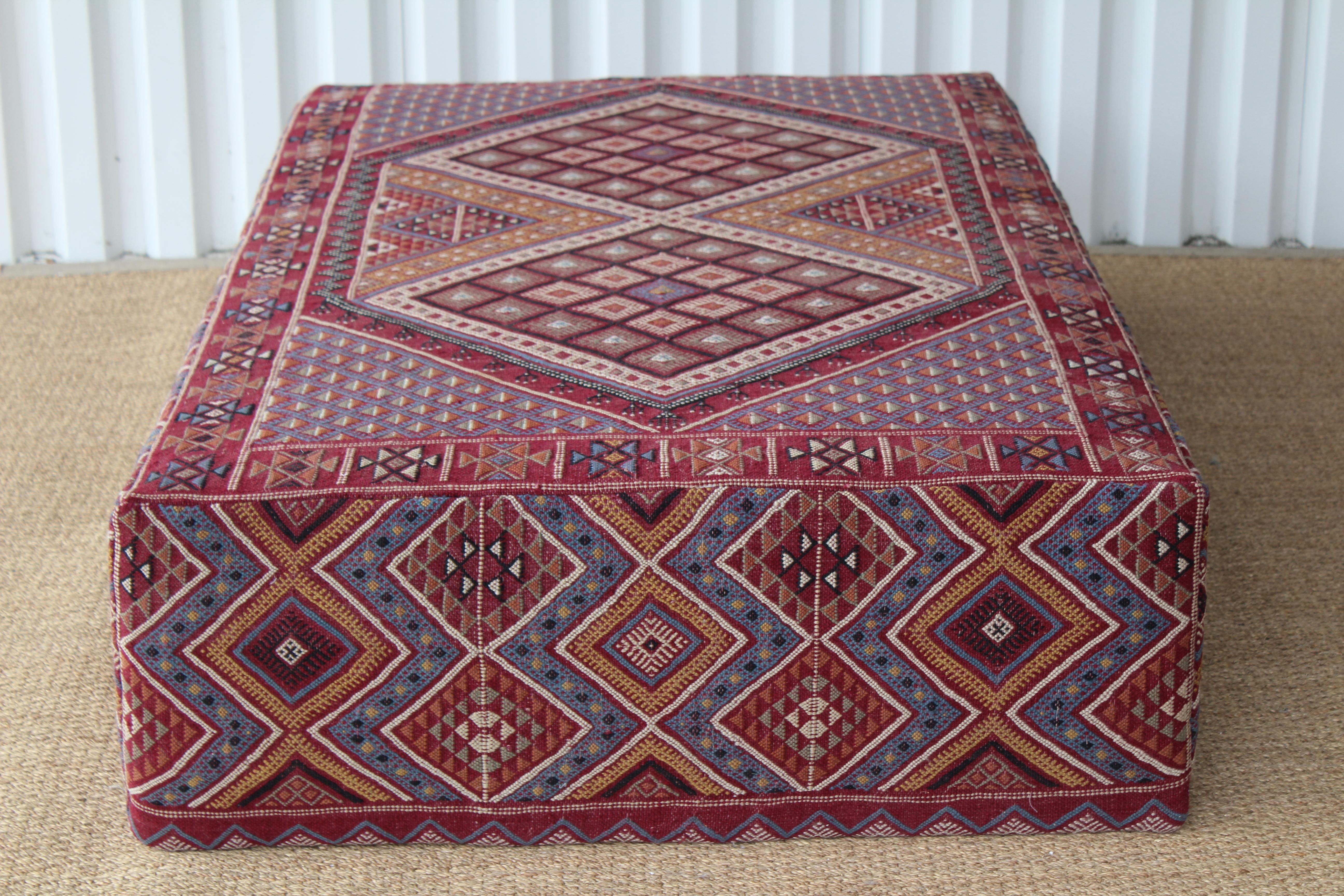 Mid-20th Century Custom Ottoman Upholstered with a Vintage 1960s Turkish Kilim