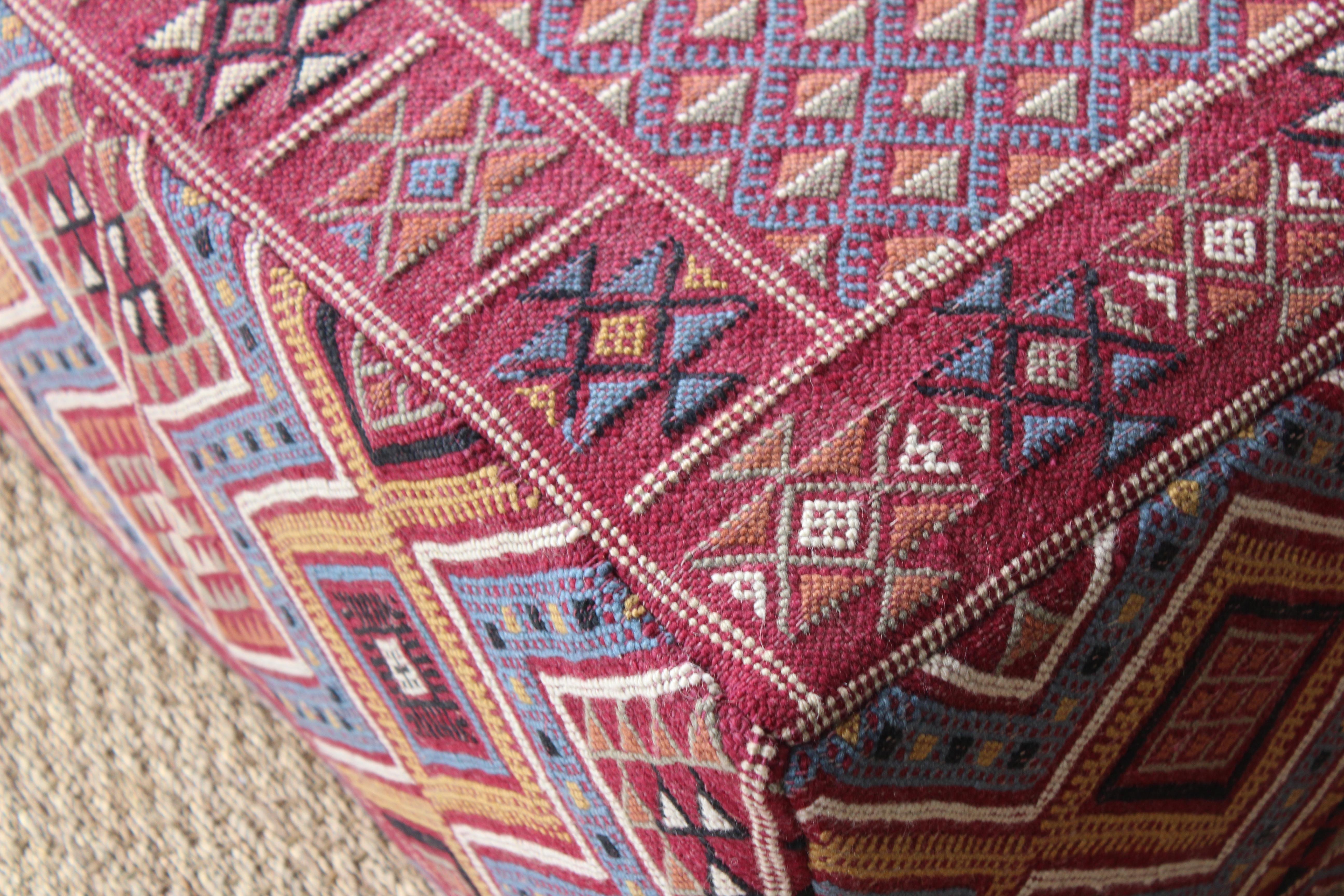 Wool Custom Ottoman Upholstered with a Vintage 1960s Turkish Kilim