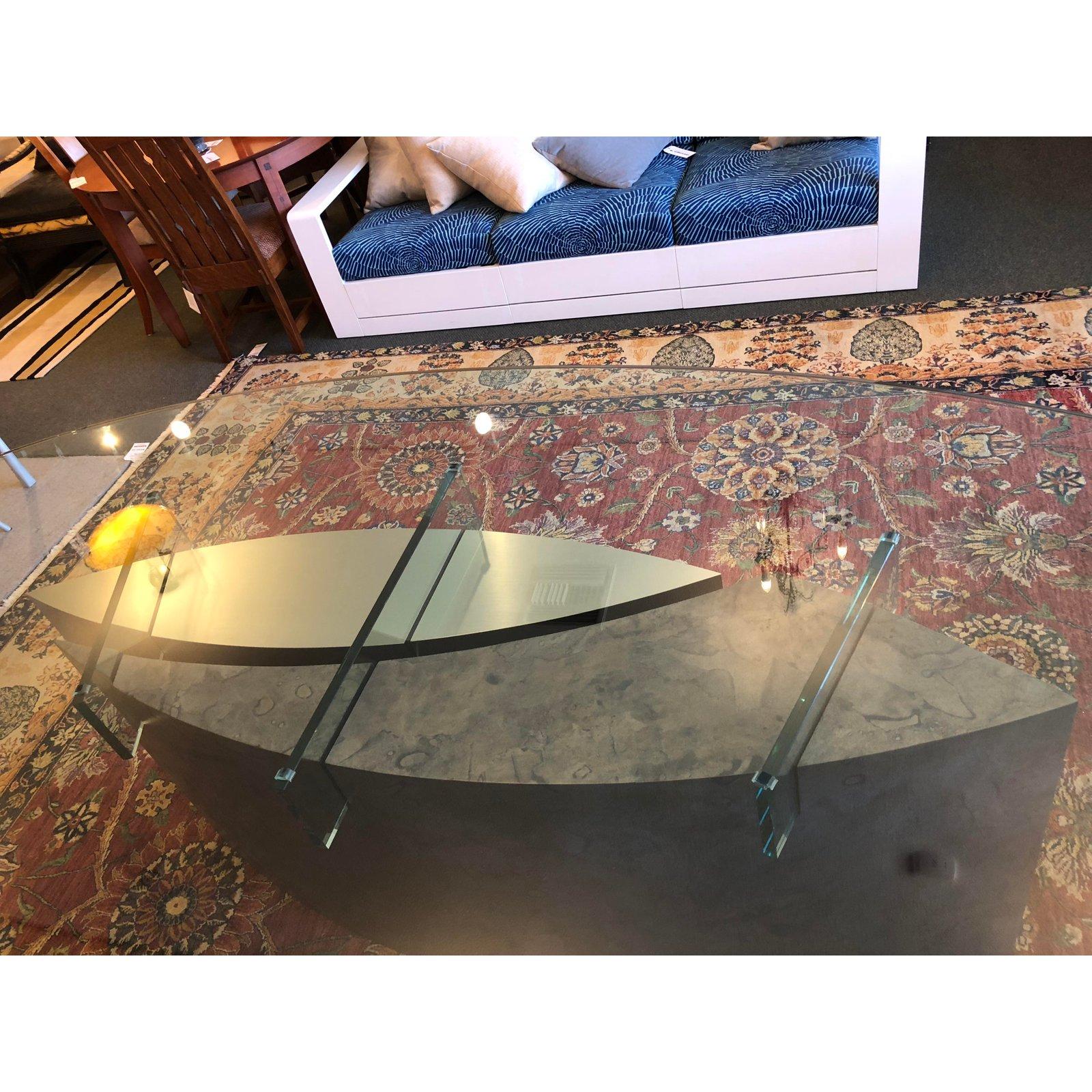 Custom Oval Glass and Steel Dining Table, Seats Ten For Sale 4