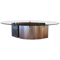Custom Oval Glass and Steel Dining Table, Seats Ten