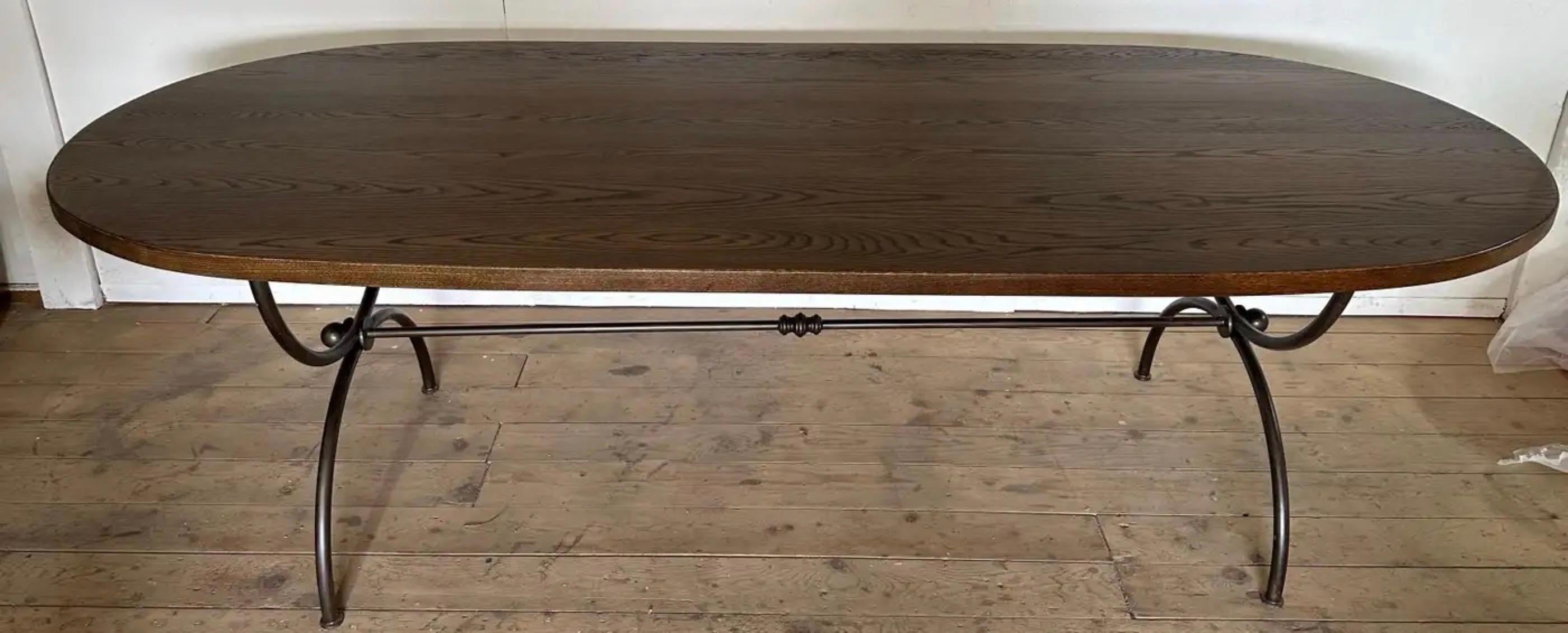 Neoclassical Custom Oval Oak Top With Metal Base Dining Table Base For Sale