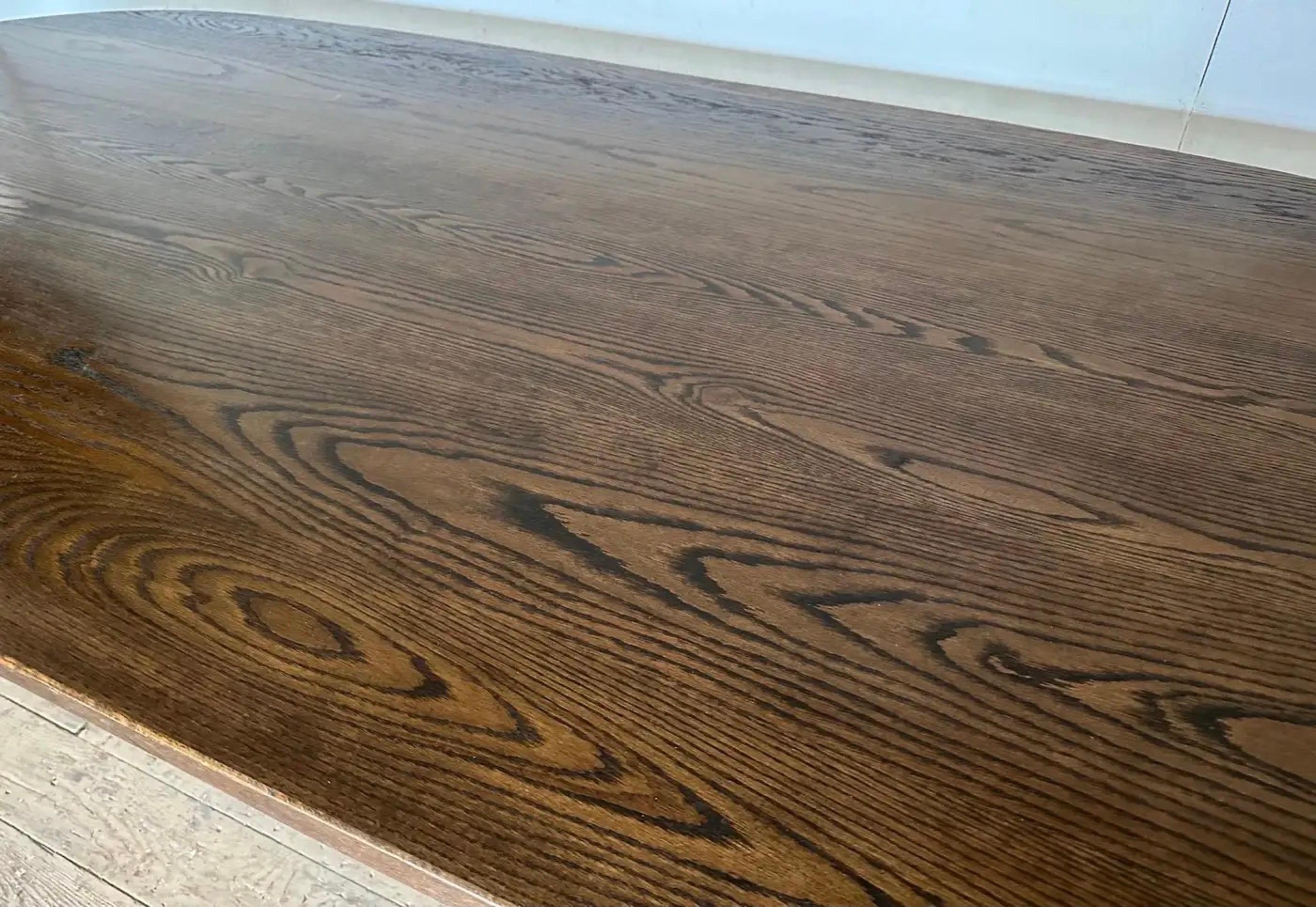 Hand-Crafted Custom Oval Oak Top With Metal Base Dining Table Base For Sale