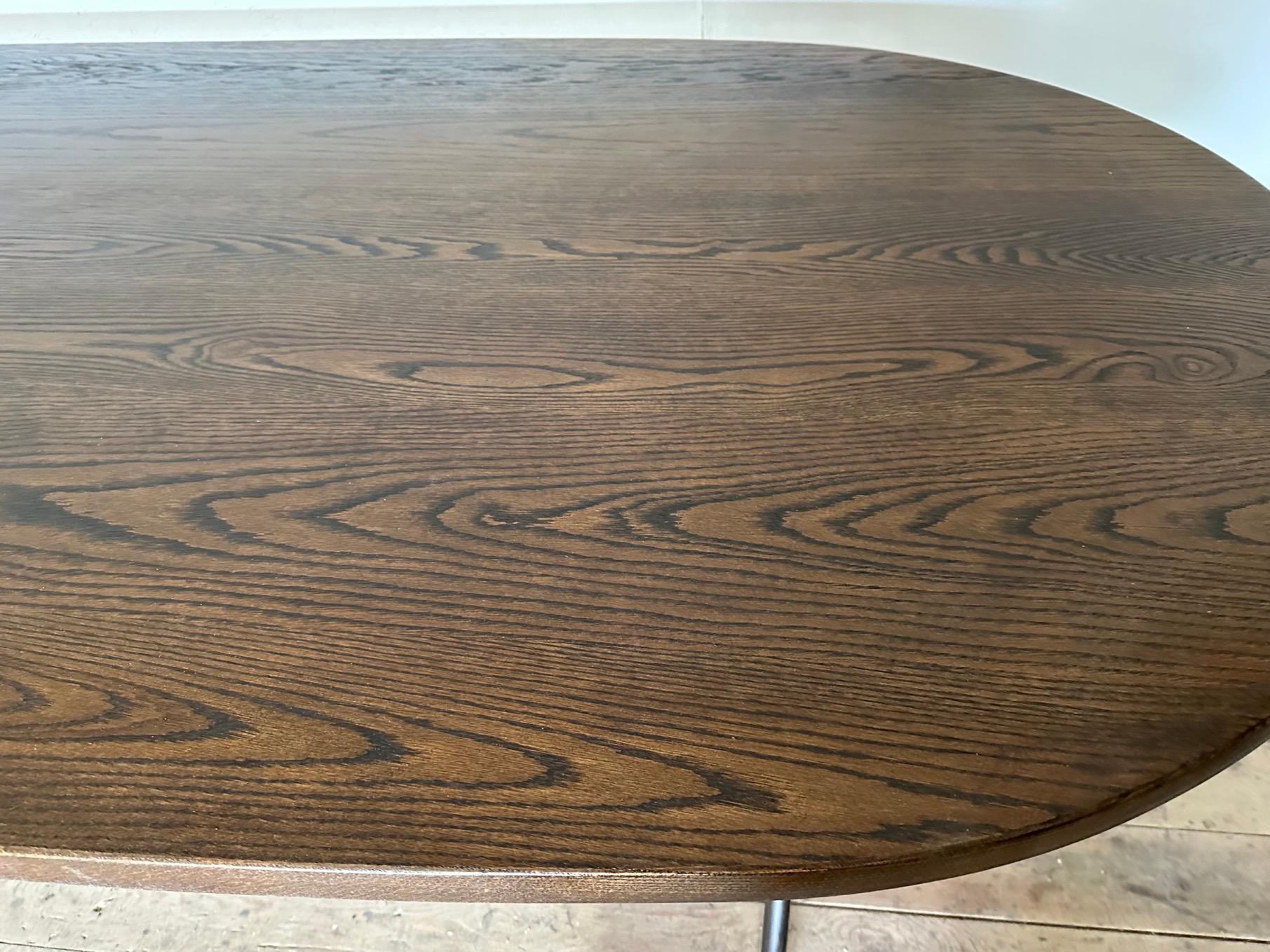 Custom Oval Oak Top With Metal Base Dining Table Base In New Condition For Sale In Sheffield, MA