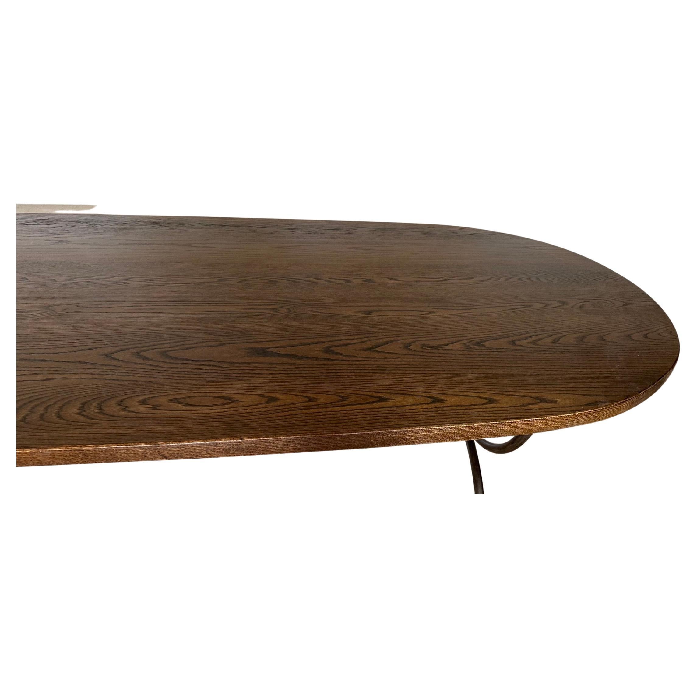 Contemporary Custom Oval Oak Top With Metal Base Dining Table Base For Sale