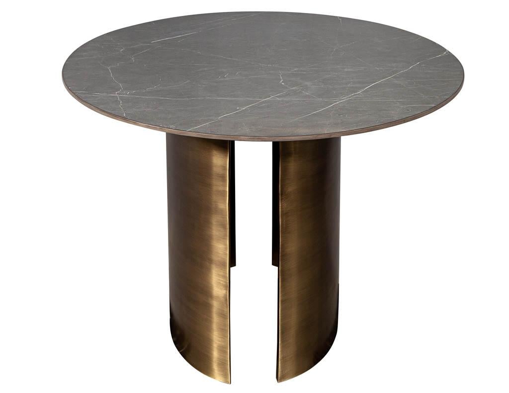 Custom Oval Porcelain Top Dining Table with Brass Demi Lune Base by Carrocel For Sale 2