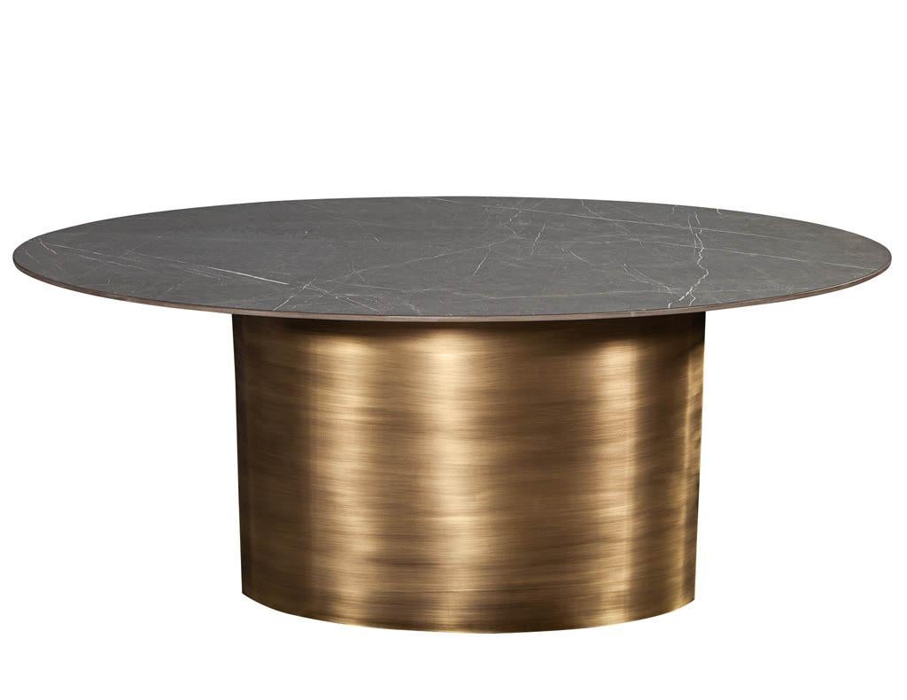 Canadian Custom Oval Porcelain Top Dining Table with Brass Demi Lune Base by Carrocel For Sale