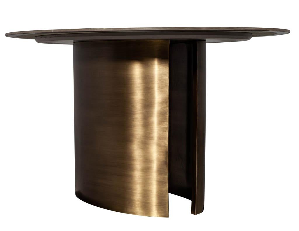 Contemporary Custom Oval Porcelain Top Dining Table with Brass Demi Lune Base by Carrocel For Sale