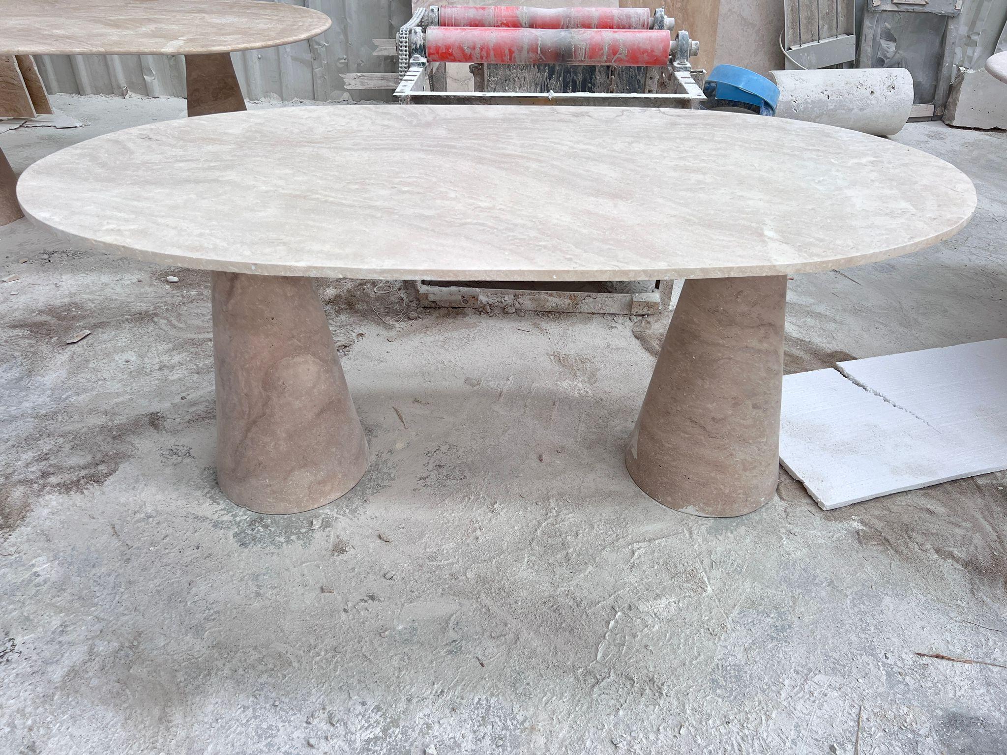 Carved Custom Oval Travertine Marble Table - Travertine Table Coffee - Marble Top Table For Sale