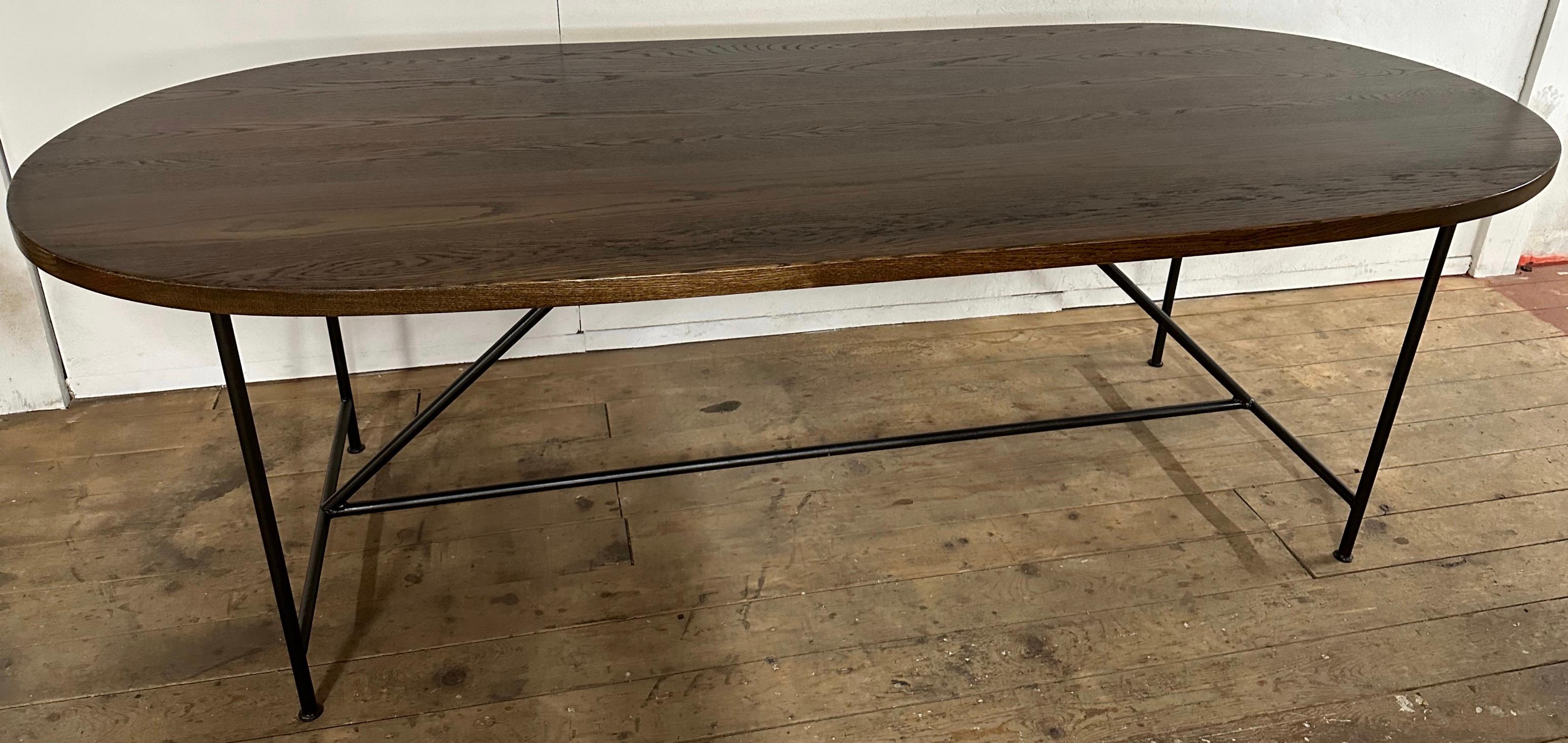 Custom Oval White Oak Top with Iron Base Dining Table In New Condition For Sale In Sheffield, MA