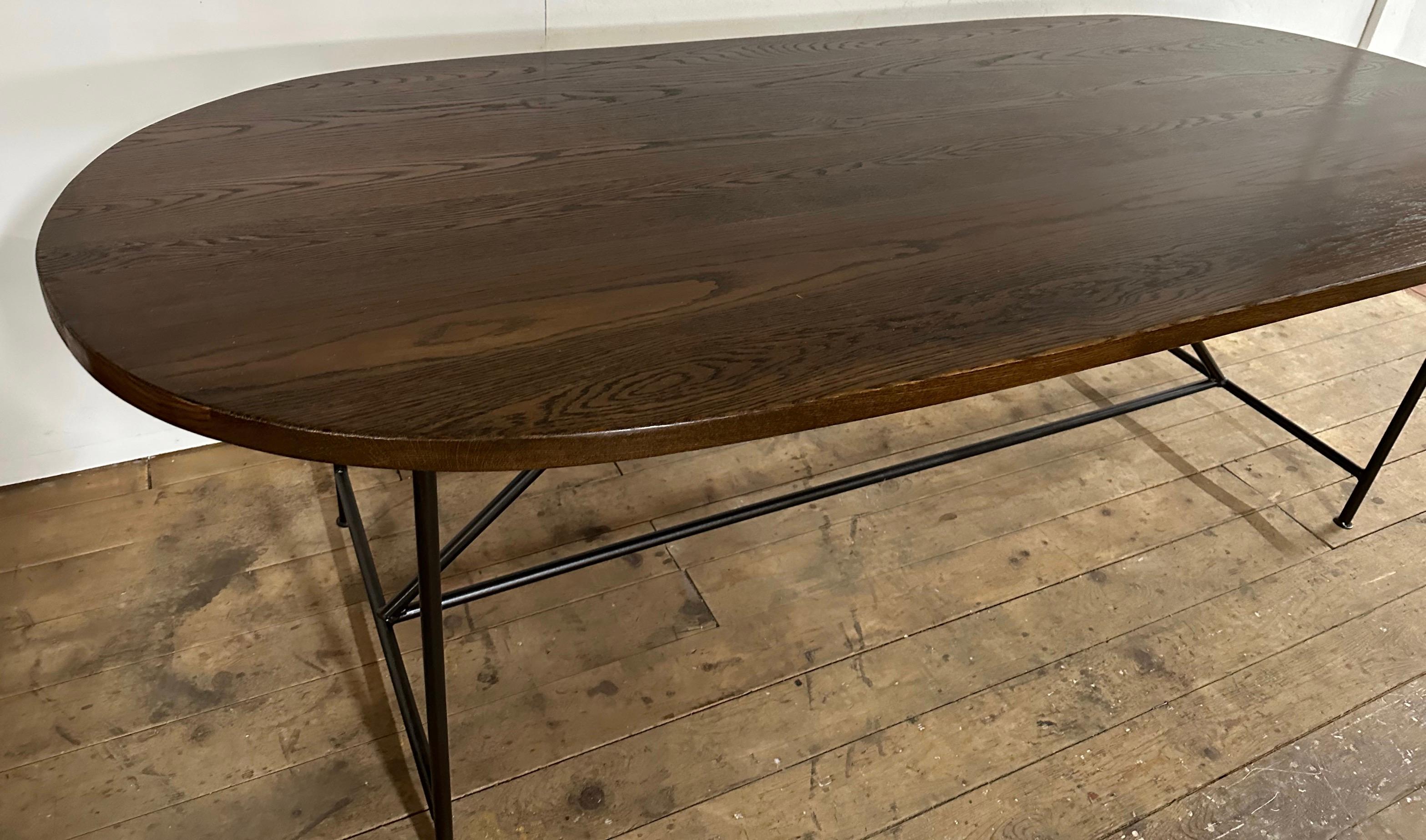 Contemporary Custom Oval White Oak Top with Iron Base Dining Table For Sale