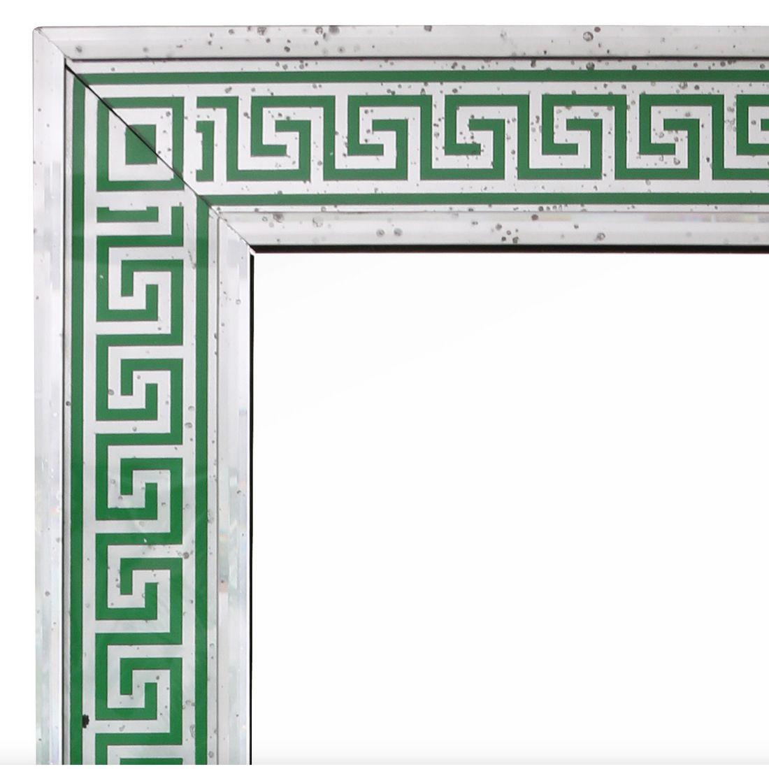 Unknown Custom Oversized Rectangular Green Greek Key Mirror For Sale