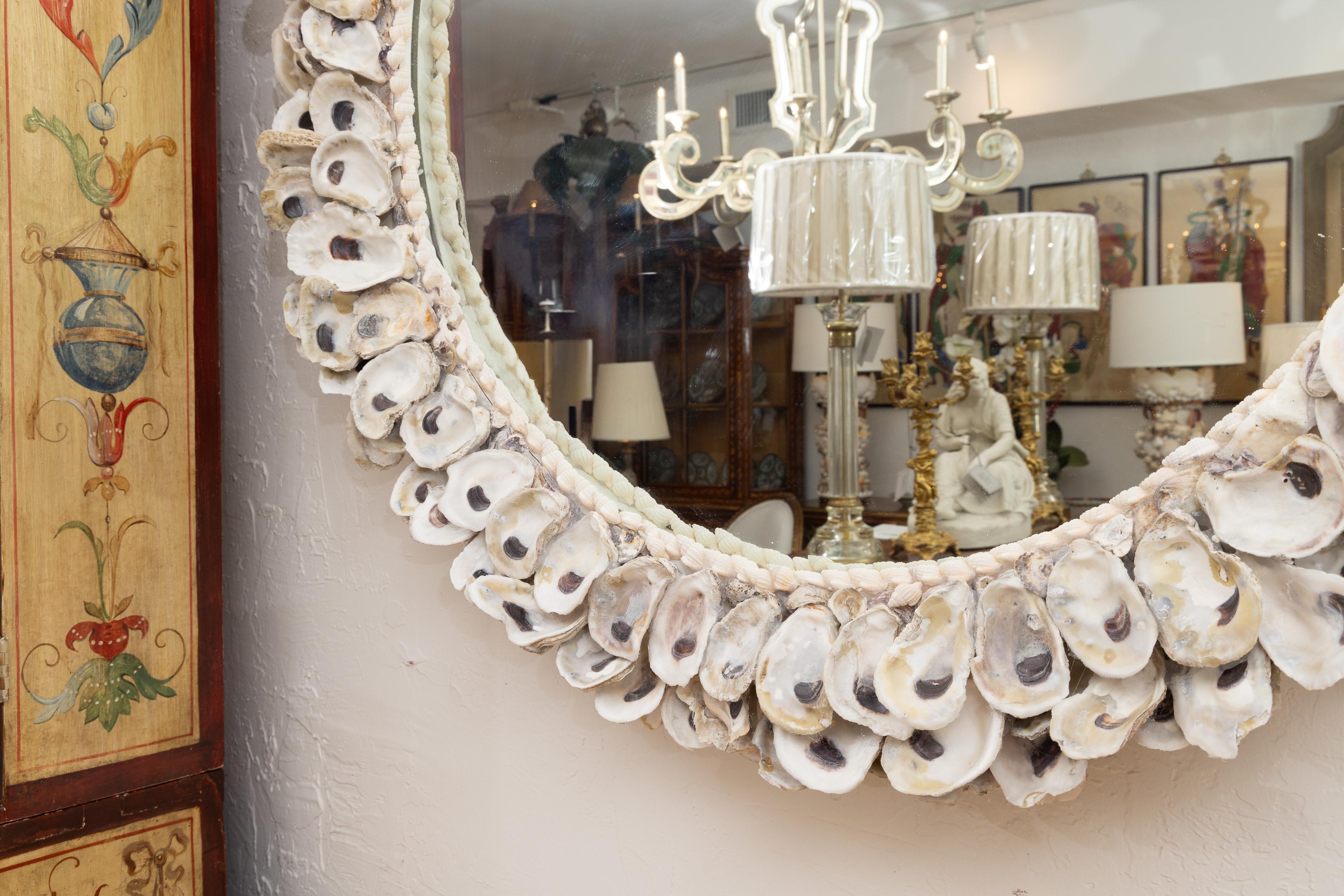 Custom Oyster Shell Circular Mirror In Good Condition For Sale In WEST PALM BEACH, FL