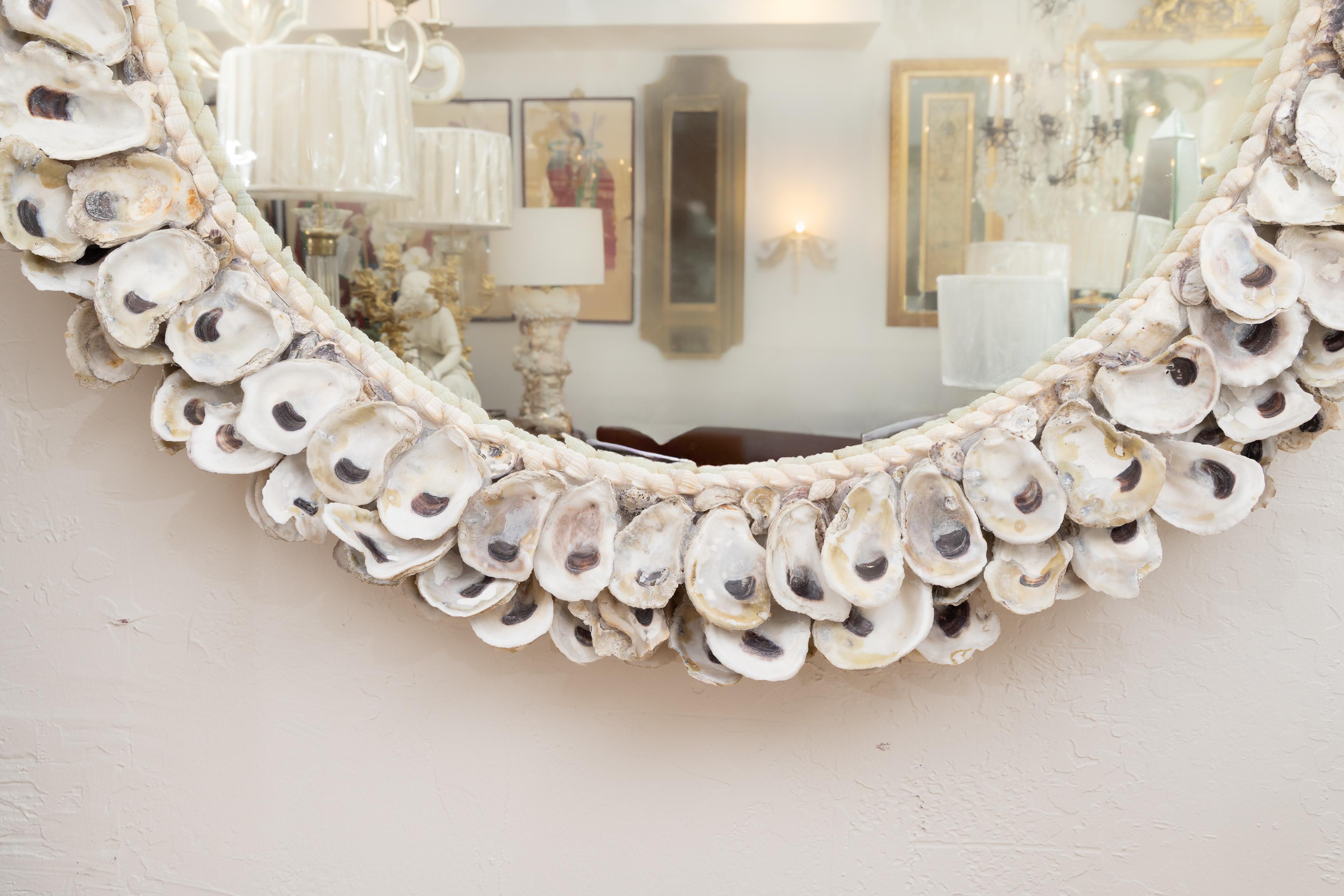 20th Century Custom Oyster Shell Circular Mirror For Sale