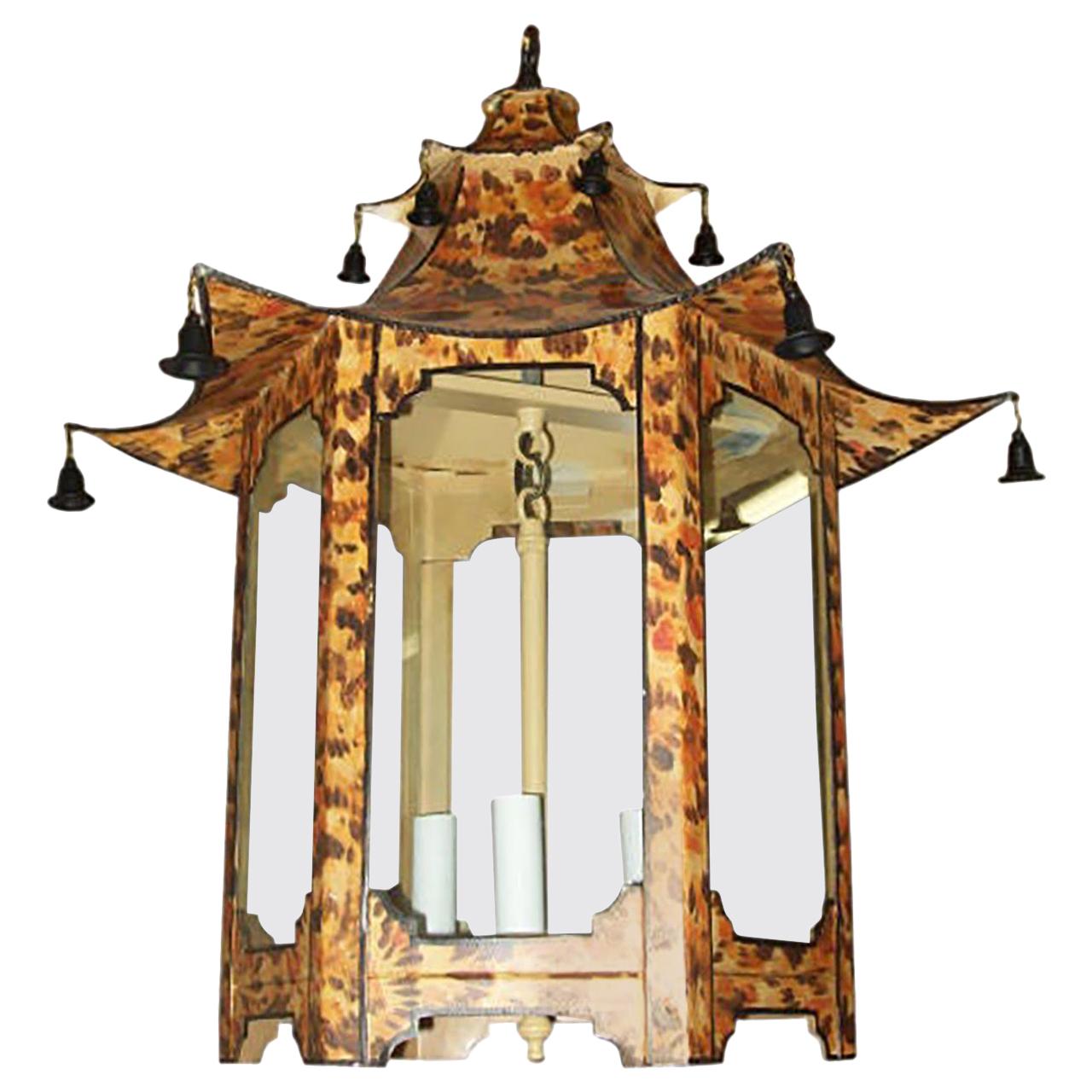 Custom Pagoda-Shaped Faux-Tortoise Fixture For Sale