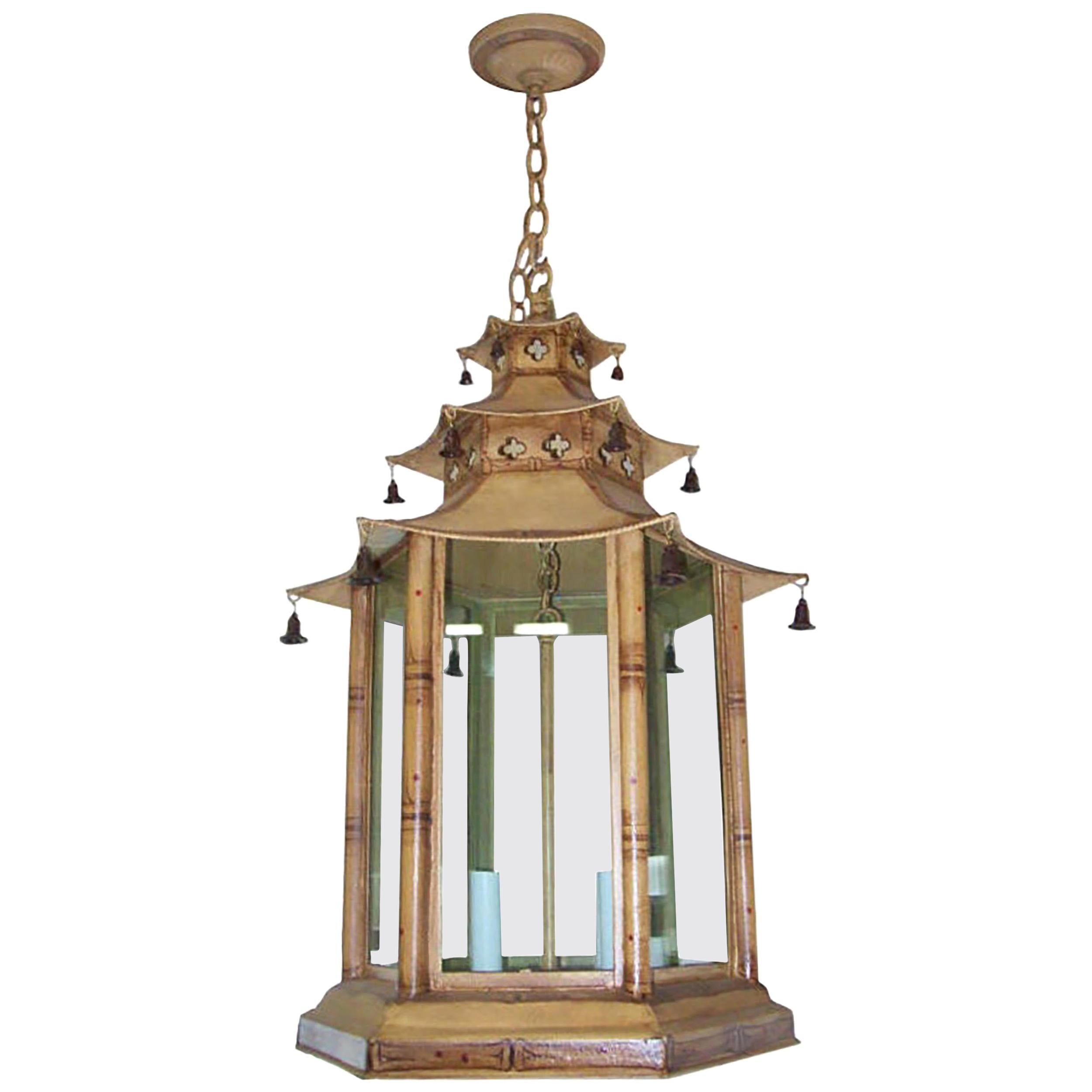 Custom Pagoda-Shaped Hand Painted Tole Fixture